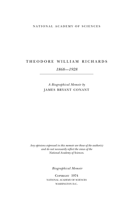 THEODORE WILLIAM RICHARDS January 31, 1868-April 2, 1928