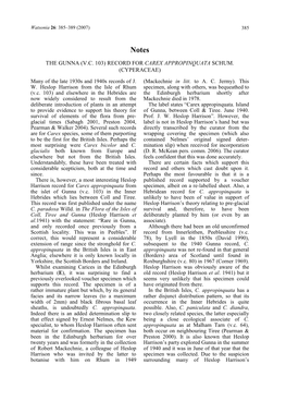 NOTES Watsonia 26 (2007) the GUNNA (V.C. 103) RECORD for CAREX APPROPINQUATA SCHUM. (CYPERACEAE) Many of the Late 1930S and 1940