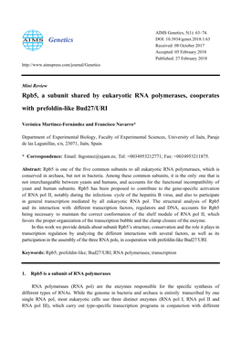 Rpb5, a Subunit Shared by Eukaryotic RNA Polymerases, Cooperates with Prefoldin-Like Bud27/URI