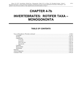 Volume 2, Chapter 4-7B: Invertebrates: Rotifer Taxa-Monogononta