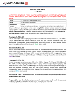 Pengumuman Trafik 12 Jun 2020 1. Lanjutan Penutupan