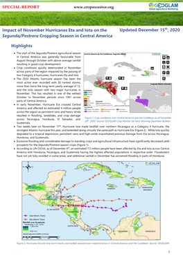 Hurricanes Eta and Iota on the Updated December 15Th, 2020 Segunda/Postrera Cropping Season in Central America