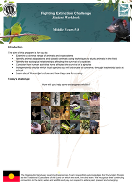 Fighting Extinction Challenge Student Workbook Middle Years