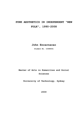 Punk Aesthetics in Independent "New Folk", 1990-2008