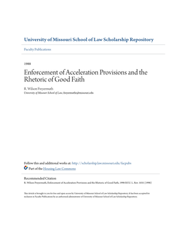 Enforcement of Acceleration Provisions and the Rhetoric of Good Faith R