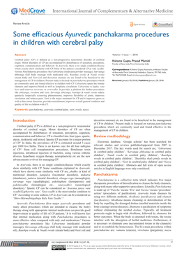 Some Efficacious Ayurvedic Panchakarma Procedures in Children with Cerebral Palsy ©2018 Gupta Et Al