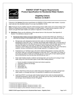 ENERGY STAR Water Heaters Draft 1 Version 3.3 Specification