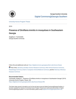 Presence of Dirofilaria Immitis in Mosquitoes in Southeastern Georgia