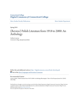 Polish Literature from 1918 to 2000: an Anthology Andrea Lanoux Connecticut College, Alano@Conncoll.Edu