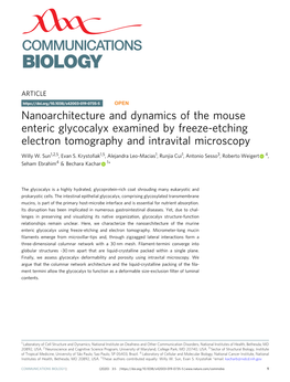 Nanoarchitecture and Dynamics of the Mouse Enteric Glycocalyx Examined by Freeze-Etching Electron Tomography and Intravital Microscopy