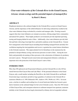 Clear-Water Tributaries of the Colorado River in the Grand Canyon, Arizona: Stream Ecology and the Potential Impacts of Managed Flow by René E