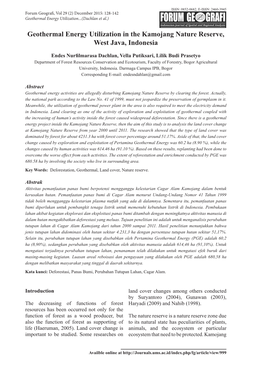 Geothermal Energy Utilization in the Kamojang Nature Reserve, West Java, Indonesia