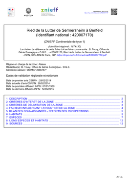 Ried De La Lutter De Sermersheim À Benfeld (Identifiant National : 420007170)