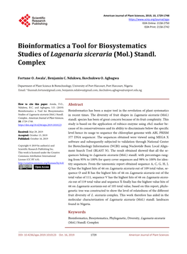 Bioinformatics a Tool for Biosystematics Studies of Lagenaria Siceraria (Mol.) Standl