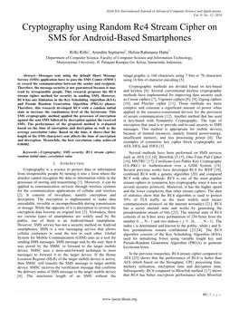 Cryptography Using Random Rc4 Stream Cipher on SMS for Android-Based Smartphones