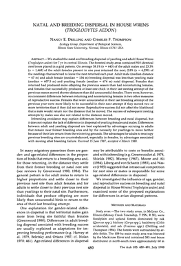 Natal and Breeding Dispersal in House Wrens (Troglodytes Aedon)