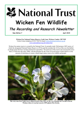 Wicken Fen Wildlife the Recording and Research Newsletter New Edition 7 April 2015