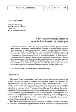 A New Trachypsammiid Cnidarian from the Late Permian of Spitsbergen