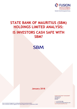 State Bank of Mauritius (Sbm) Holdings Limited Analysis: Is Investors Cash Safe with Sbm?