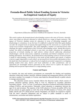 Formula-Based Public School Funding System in Victoria: an Empirical Analysis of Equity