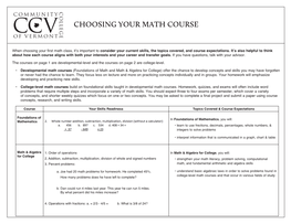 Choosing Your Math Course
