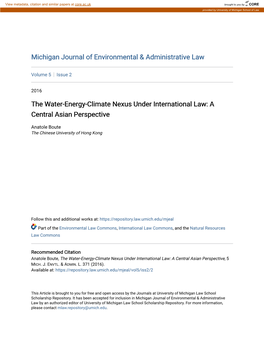 The Water-Energy-Climate Nexus Under International Law: a Central Asian Perspective