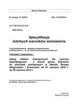 Specyfikacja Istotnych Warunków Zamówienia