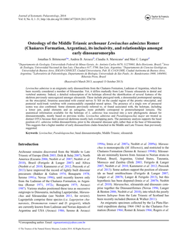 Osteology of the Middle Triassic Archosaur Lewisuchus Admixtus