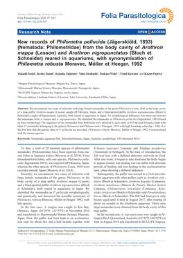 New Records of Philometra Pellucida (Jägerskiöld, 1893) (Nematoda: Philometridae) from the Body Cavity of Arothron Mappa (Less