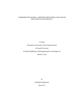 Commodifying Karma: Abortion Discourses and Kaekam Practices in Thai Society