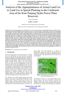 Analysis of the Appropriateness of Actual Land Use to Land Use in Spatial Planning in the Catchment Area of the Koto Panjang Hydro Power Plant Reservoir