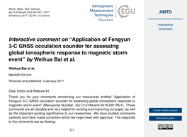 Application of Fengyun 3-C GNSS Occulation Sounder for Assessing Global Ionospheric Response to Magnetic Storm Event” by Weihua Bai Et Al