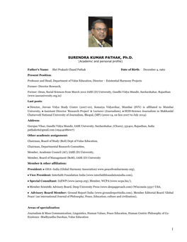 SURENDRA KUMAR PATHAK, Ph.D. (Academic and Personal Profile)