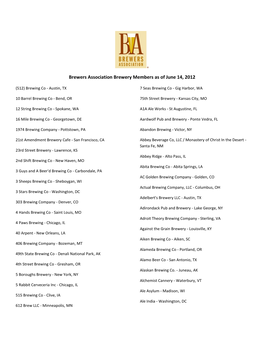 Brewers Association Brewery Members As of June 14, 2012