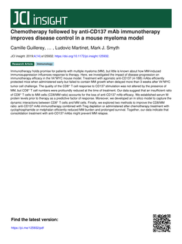 Chemotherapy Followed by Anti-CD137 Mab Immunotherapy Improves Disease Control in a Mouse Myeloma Model