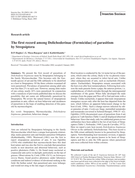 The First Record Among Dolichoderinae (Formicidae) of Parasitism by Strepsiptera