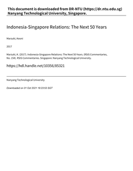 Indonesia‑Singapore Relations: the Next 50 Years