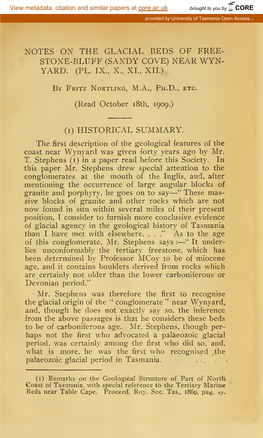 Notes on the Glacial Beds of Freestone- Bluff (Sandy Cove) Near Wynyard