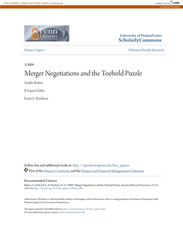 Merger Negotiations and the Toehold Puzzle Sandra Betton