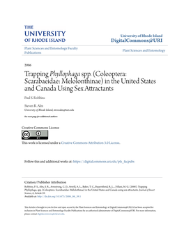 Trapping Phyllophaga Spp. (Coleoptera: Scarabaeidae: Melolonthinae) in the United States and Canada Using Sex Attractants Paul S