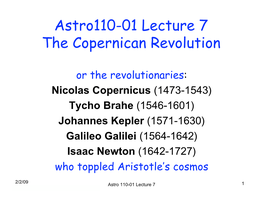 Astro110-01 Lecture 7 the Copernican Revolution