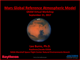 Mars Global Reference Atmospheric Model GRAM Virtual Workshop September 21, 2017