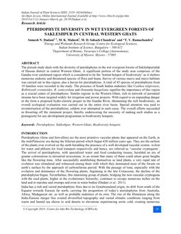 PTERIDOPHYTE DIVERSITY in WET EVERGREEN FORESTS of SAKLESHPUR in CENTRAL WESTERN GHATS Sumesh N