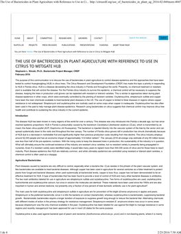 The Use of Bactericides in Plant Agriculture with Reference to Use in Ci