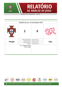 Portugal Suíça Cartões Subs Golos Min Jogadores Min Golos Subs Cartões 94' R