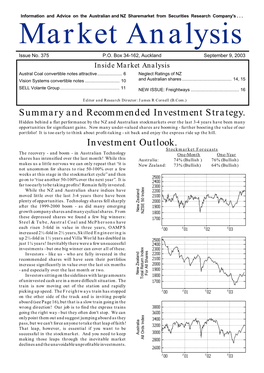 Summary and Recommended Investment Strategy. Investment