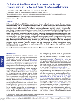 Evolution of Sex-Biased Gene Expression and Dosage Compensation in the Eye and Brain of Heliconius Butterflies Ana Catal�An,*,1,2 Aide Macias-Munoz,~ 1 and Adriana D