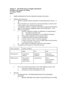 Chapter 4: the Market Forces of Supply and Demand Principles of Economics, 8Th Edition N