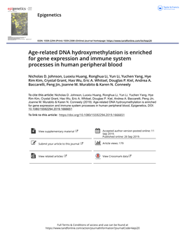 Age-Related DNA Hydroxymethylation Is Enriched for Gene Expression and Immune System Processes in Human Peripheral Blood