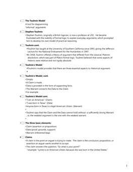 The Toulmin Model a Tool for Diagramming “Informal” Arguments